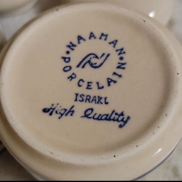 4 Mini VTG Ceramic Canisters Naaman Porcelain Israel Ivory Blue & Burgundy - Picture 5 of 10